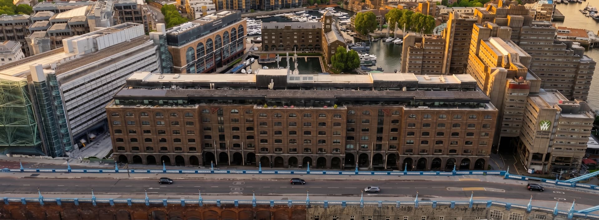 Aerial view of International House at St Katharine Docks, London E1W, beside Tower Bridge